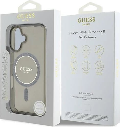 Mbështjellës Guess IML Glitter Circle MagSafe për iPhone 16, zi Mbështjellës Guess IML Glitter Circle MagSafe për iPhone 16, zi