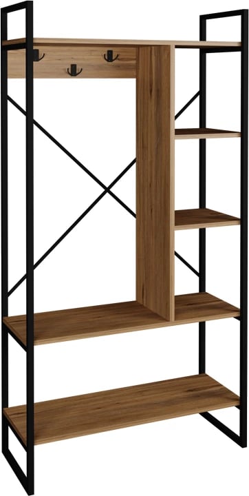 Mobilje hyrëse Feranda, rafte lisi, kornizë metalike e zezë, 88x34x180cm