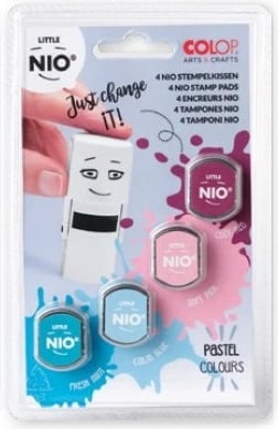 Set jastëkë stampimi COLOP Little NIO, 4 copë, pastel, kaltër, mint, rozë, kuqe