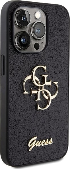 Mbështjellës Guess Glitter Script Big 4G për iPhone 15 Pro, i zi