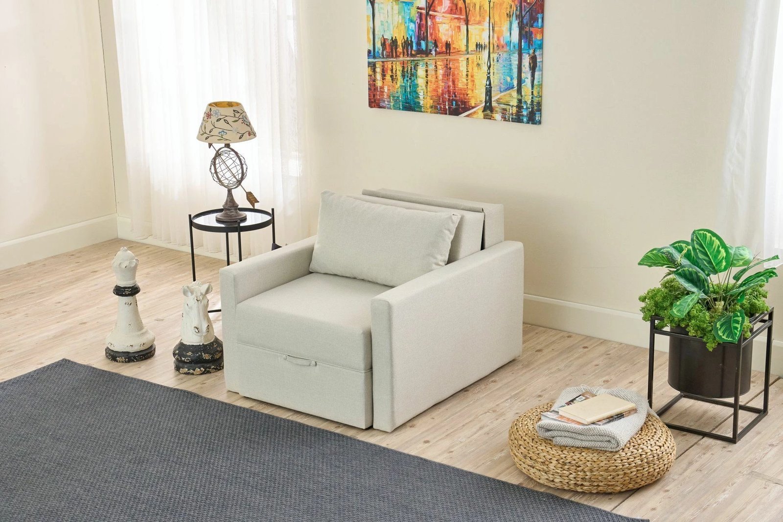 Krevat-karrige një vendi, Atelier del Sofa, Saros, krem