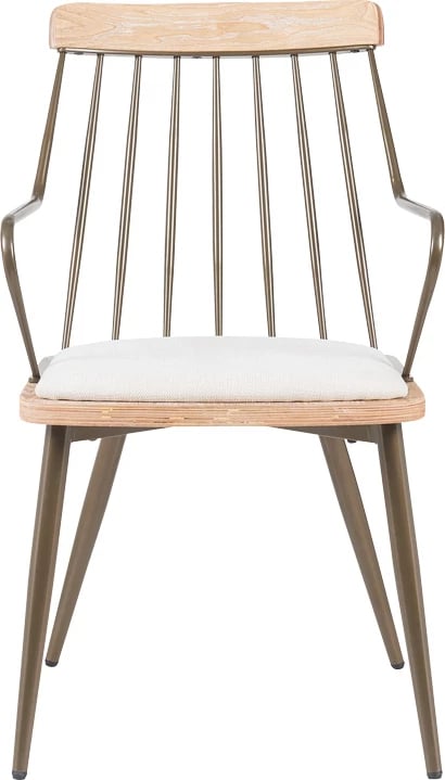 Karrige me mbështetëse Posse, metal bronzi, dru i bardhë, stof bezhë, 52x59x83cm