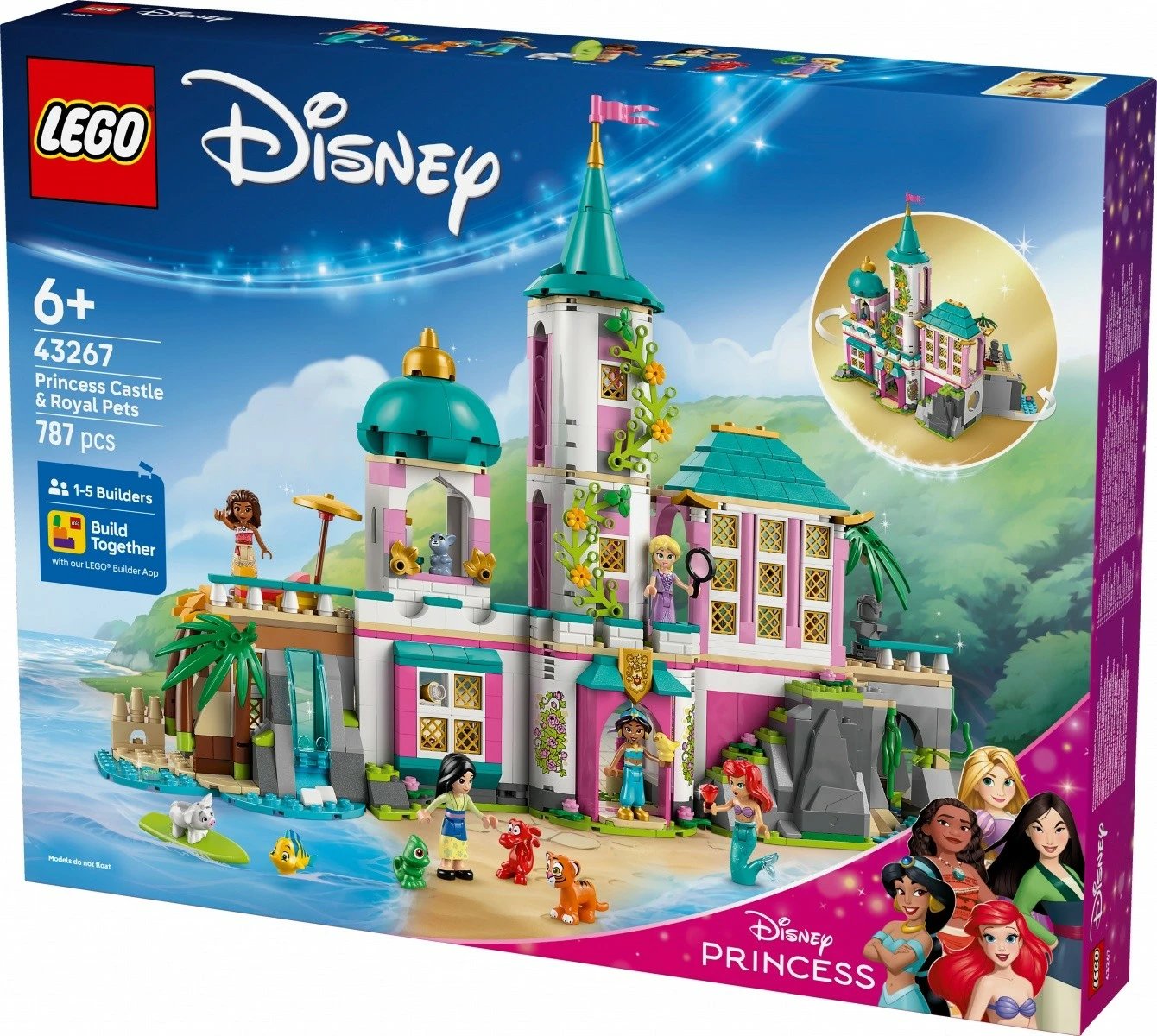 Set LEGO Disney Princess 43267, Princess Castle and Royal Animals, 787 pjesë, për fëmijë, shumëngjyrësh