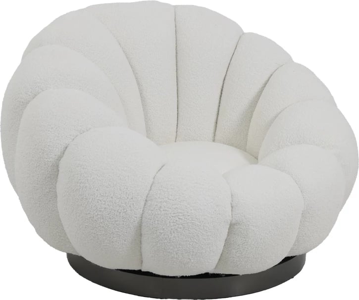 Karrige rrotulluese Nester, stof boucle i bardhë, 98x97x69cm