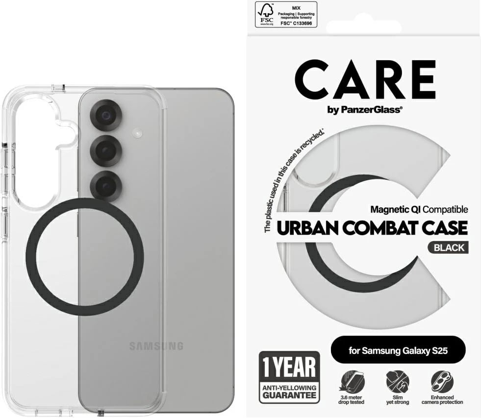 Mbështjellës PanzerGlass CARE Urban Combat për Samsung Galaxy S25, Transparent