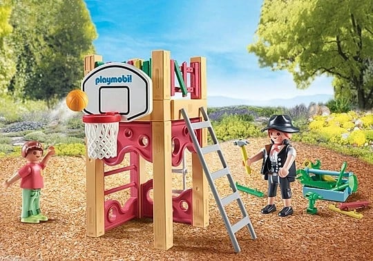 Set figurash Playmobil My Life 71475, marangozja dhe djali me kosh basketbolli, 58 pjesë