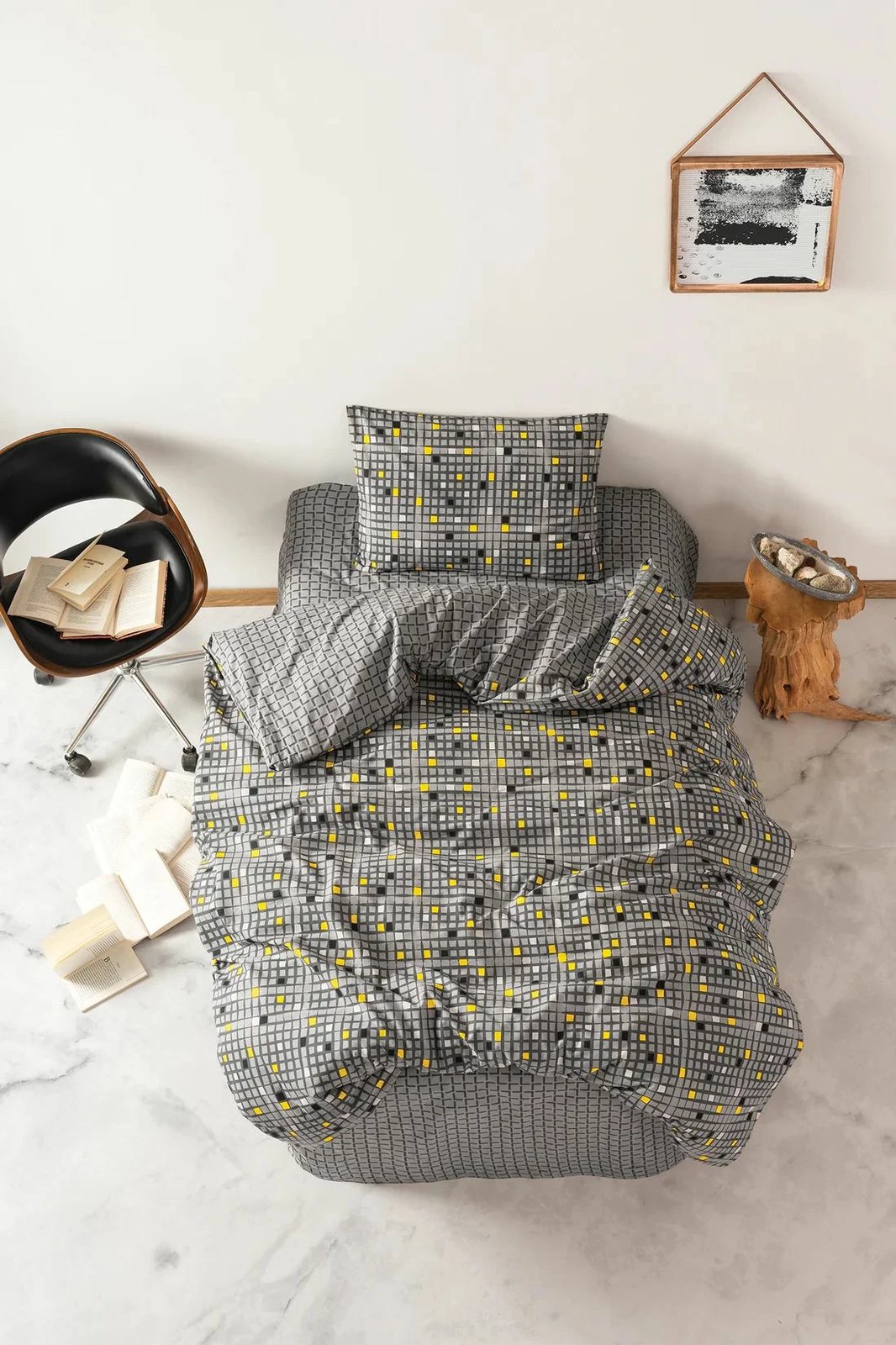 Set mbulesë jorgani njëpersonëshe Ranforce, L'essentiel, Dama, e verdhë