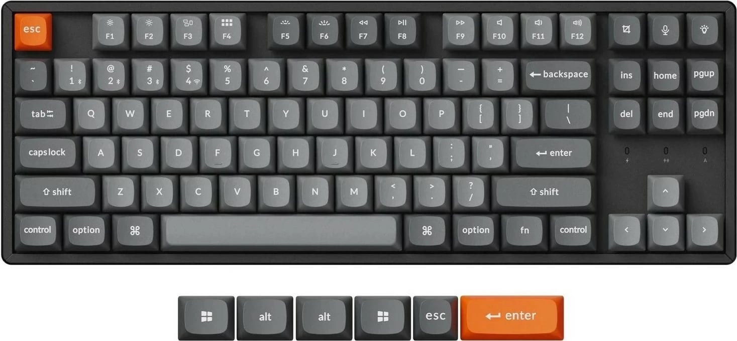 Tastierë Keychron K8M-J1 80% TKL Red Switch, gri-e zezë