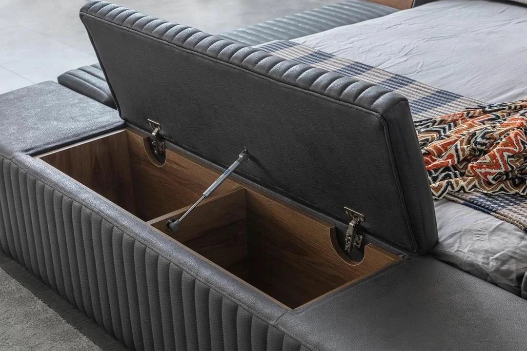 Krevat dopio me bazament, ngjyrë antracit, Skye Decor, Sunline Smart