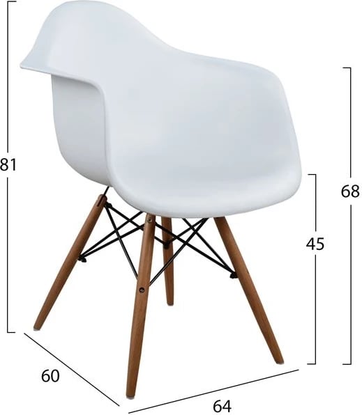 Karrige me krahë, këmbë druri, ngjyrë bardhë, Mirto FH005.01, 64x60x81 cm, set prej 4 copë