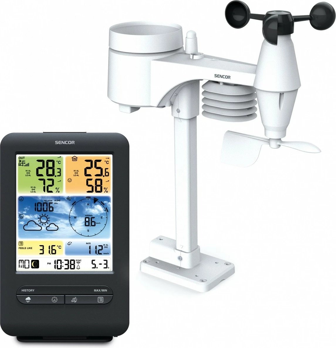 Stacion moti Sencor SWS 9898 PRO me WiFi, sensor 5-në-1, zi/bardhë