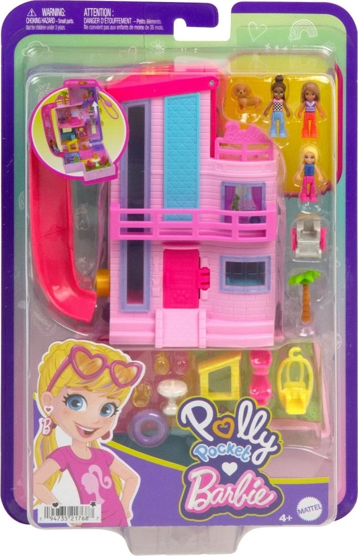 Set lodrash Polly Pocket Barbie Dreamhouse Mattel HWP11 me 3 mikrolodra dhe 11 aksesorë, rozë