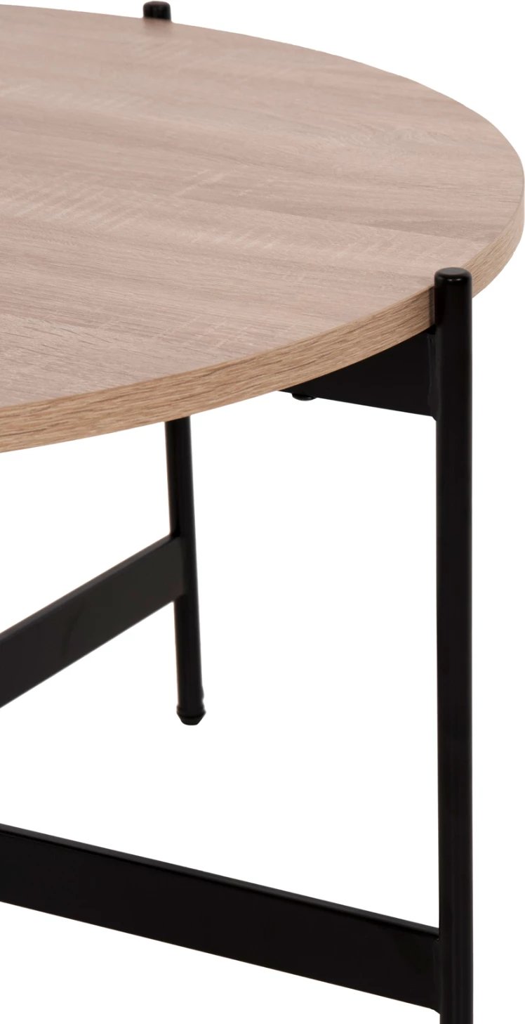 Tavolinë kafeje FH9588.03, sipërfaqe MDF, ngjyrë sonoma, bazë metalike e zezë, Φ80x45H cm