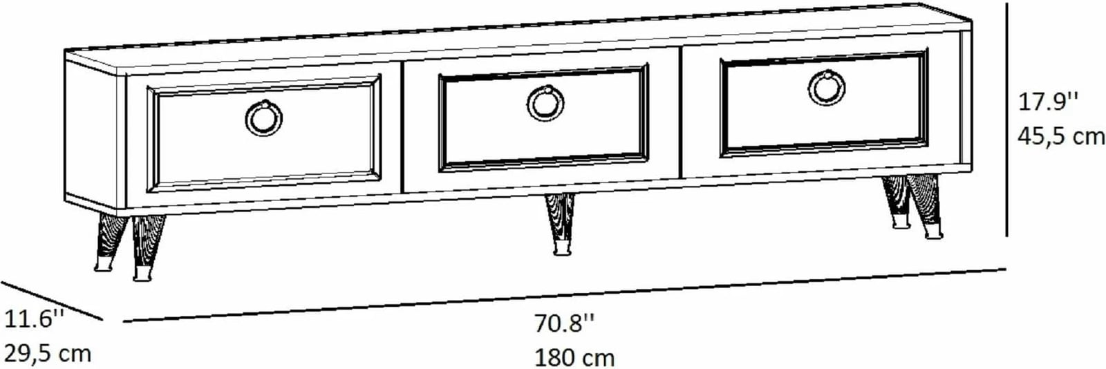 Komodë TV Hanah Home, Sona 180, ngjyrë e zezë dhe ari