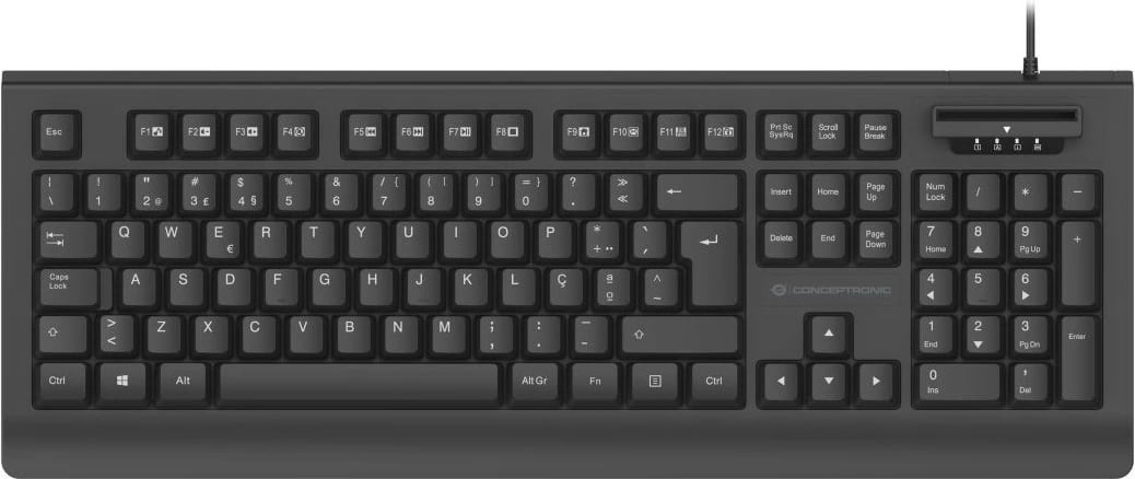 Tastierë Conceptronic USB me lexues smart kartelash, QWERTY spanjoll, e zezë