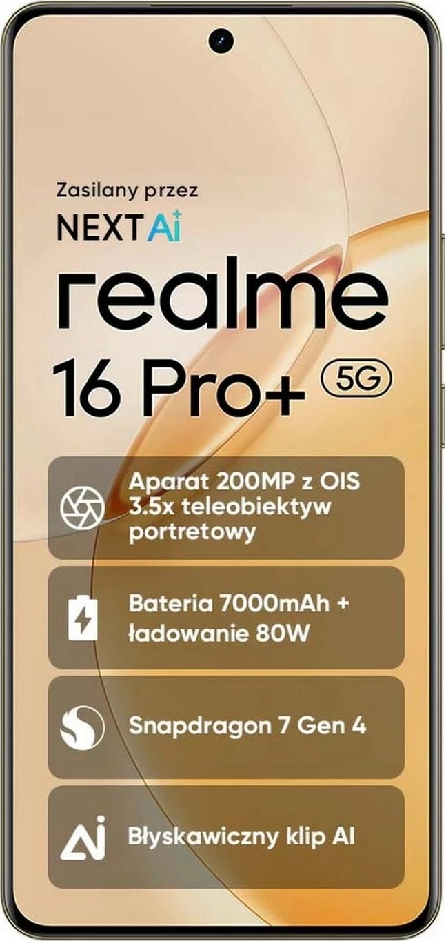 Celular Realme 16 Pro+ 5G, 8GB/256GB, gold