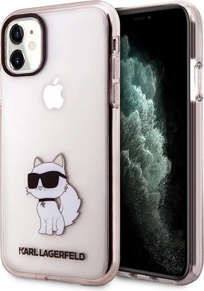 Mbështjellës Karl Lagerfeld KLHCN61HNCHTCP për iPhone 11/XR 6.1", i fortë, Choupette, rozë