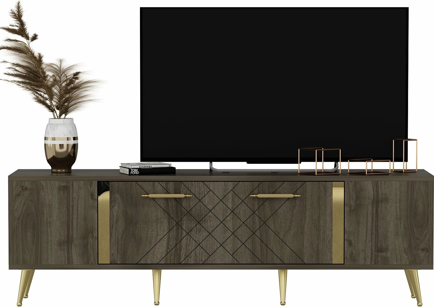 Komodë TV Hanah Home, ngjyrë arre dhe ari, Detas