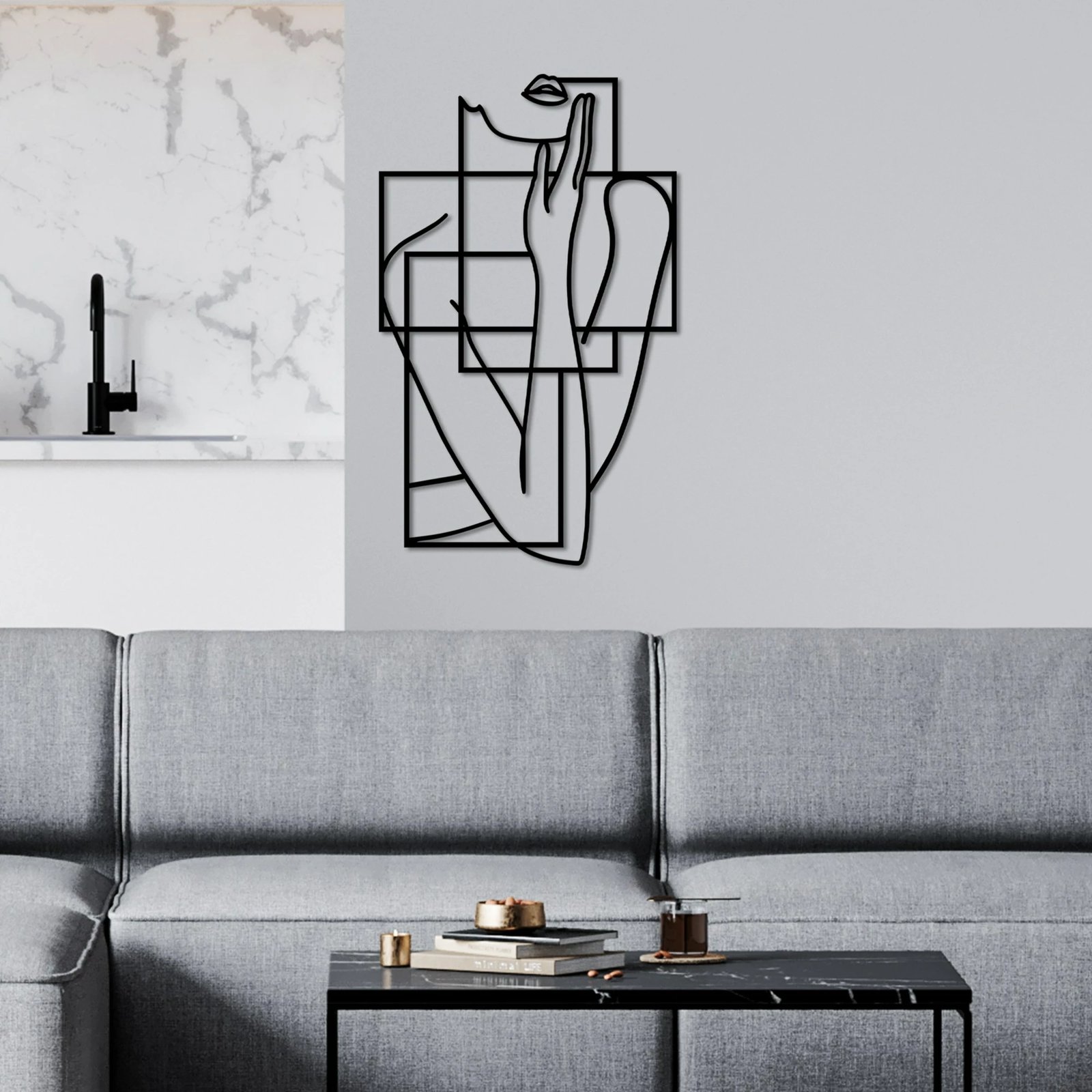 Aksesor dekorativ metalik për mur, Wallity, Think - L, ngjyrë e zezë