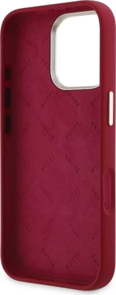 Mbështjellës Guess Silicone Script Metal Logo për iPhone 16 Pro, Kuqe