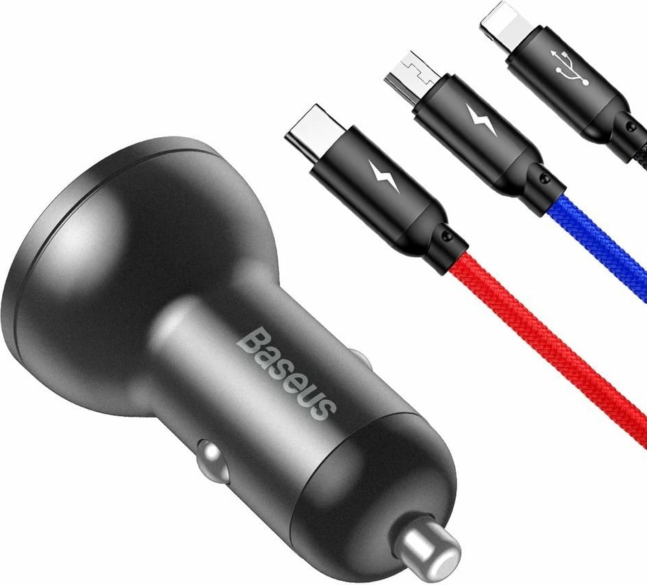 Karikues veture Baseus TZCCBX-0G, 2x USB, 24W, me ekran LCD + kabllo 3-në-1 USB-C/micro USB/Lightning, 1.2m, zi Karikues veture Baseus TZCCBX-0G, 2x USB, 24W, me ekran LCD + kabllo 3-në-1 USB-C/micro USB/Lightning, 1.2m, zi