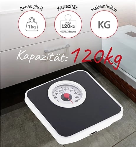 Peshore banjo mekanike, Adler AD 8178, 120 kg, saktësi 1 kg, rregullim kalibrimi, e zezë