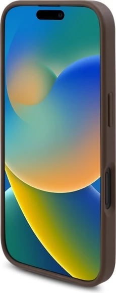 Mbështjellës Guess GUHMP16SP4ROPEMCW për iPhone 16 6.1", hardcase, MagSafe, kafe
