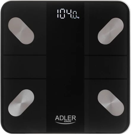 Peshore smart trupi, Adler AD 8186, Bluetooth 4.2, kapacitet 180 kg, ekran LED, Tuya, platformë xham 6 mm 28x28 cm, e zezë