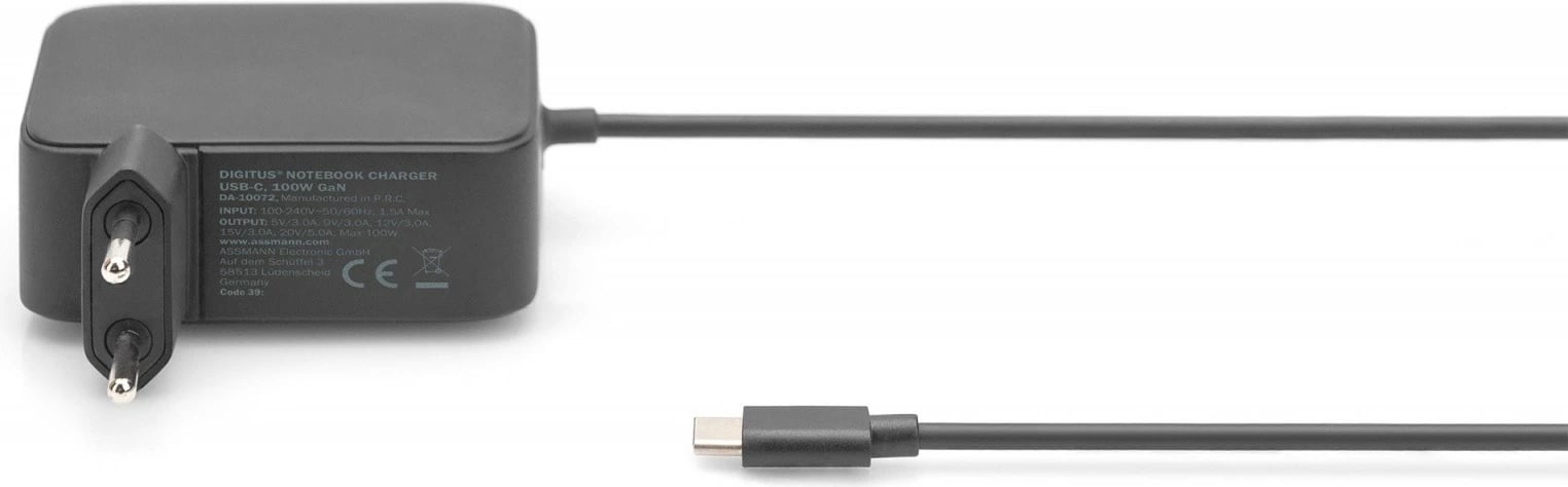 Karikues rrjeti Digitus DA-10072 me USB-C PD 3.0, 100W, GaN, 1.2m, zi
