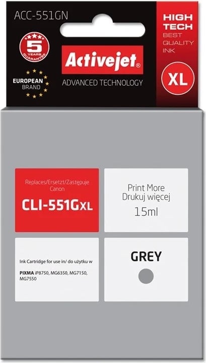 Toner për printer Activejet ACC-551GN, për Canon CLI-551G, Gri
