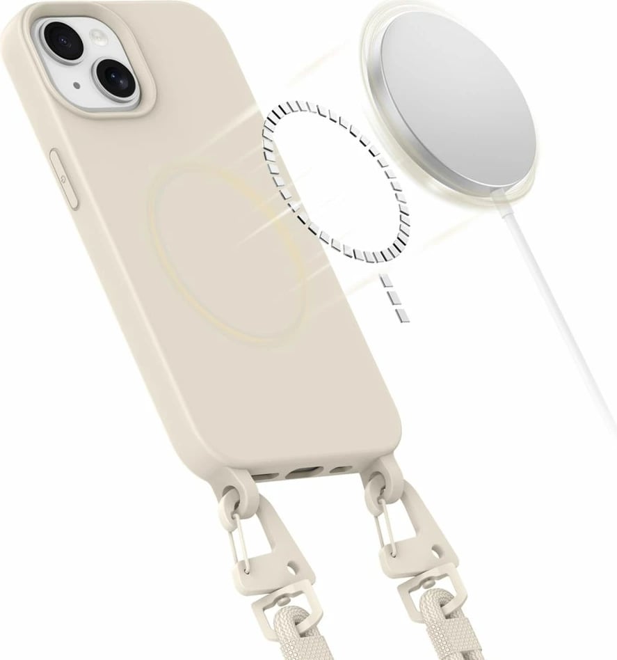 Mbështjellës Tech-Protect MagNecklace për iPhone 14/14 Plus, MagSafe, Bezhe me litar
