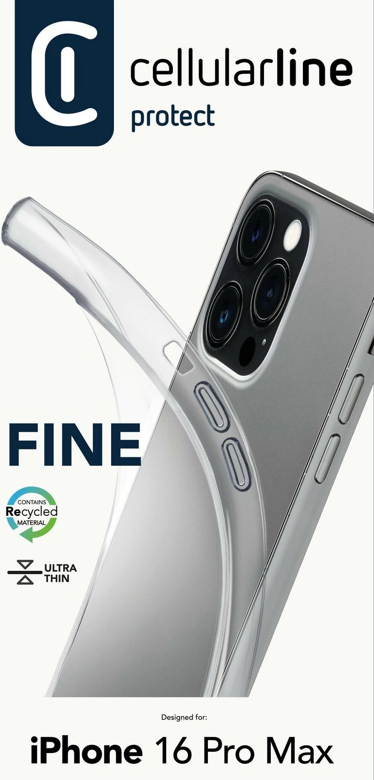 Mbështjellës Cellular Line Fine Case për iPhone 16 Pro Max, transparent