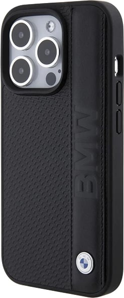 Mbështjellës BMW Leather Textured & Stripe për iPhone 15 Pro, i zi