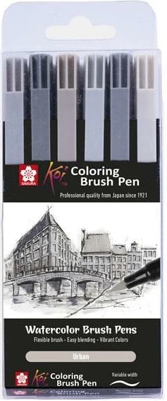 Markerë brush Sakura Koi Urban, set prej 6 copë, Gri