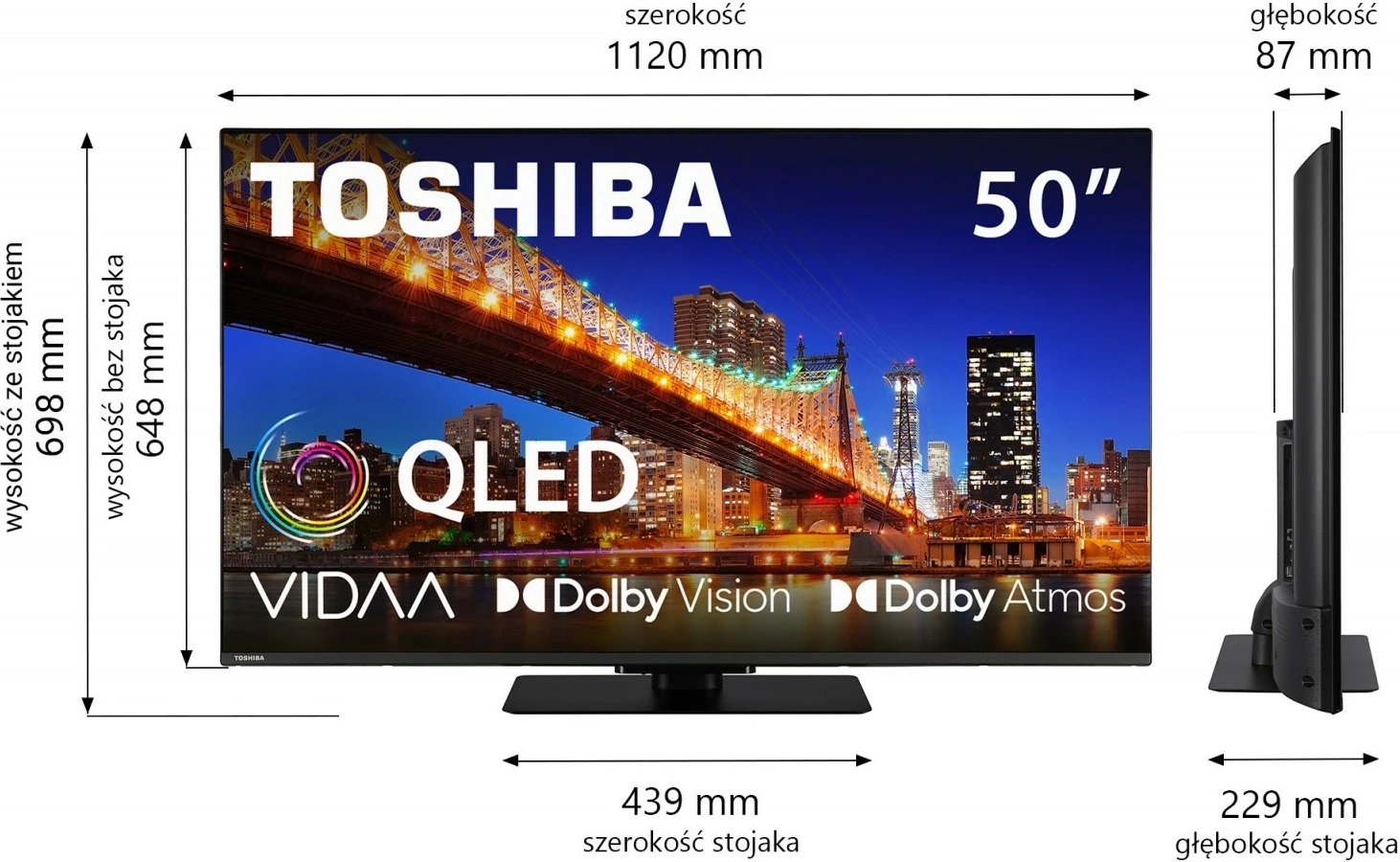Televizor QLED Toshiba 50QV3F63DG, 50 inç, Ultra HD 4K, Smart TV, i zi