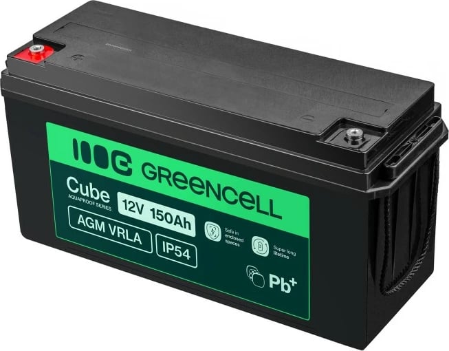 Bateri AGM VRLA, Green Cell, AGM12V150AH-J, 12V 150Ah, IP54, e zezë