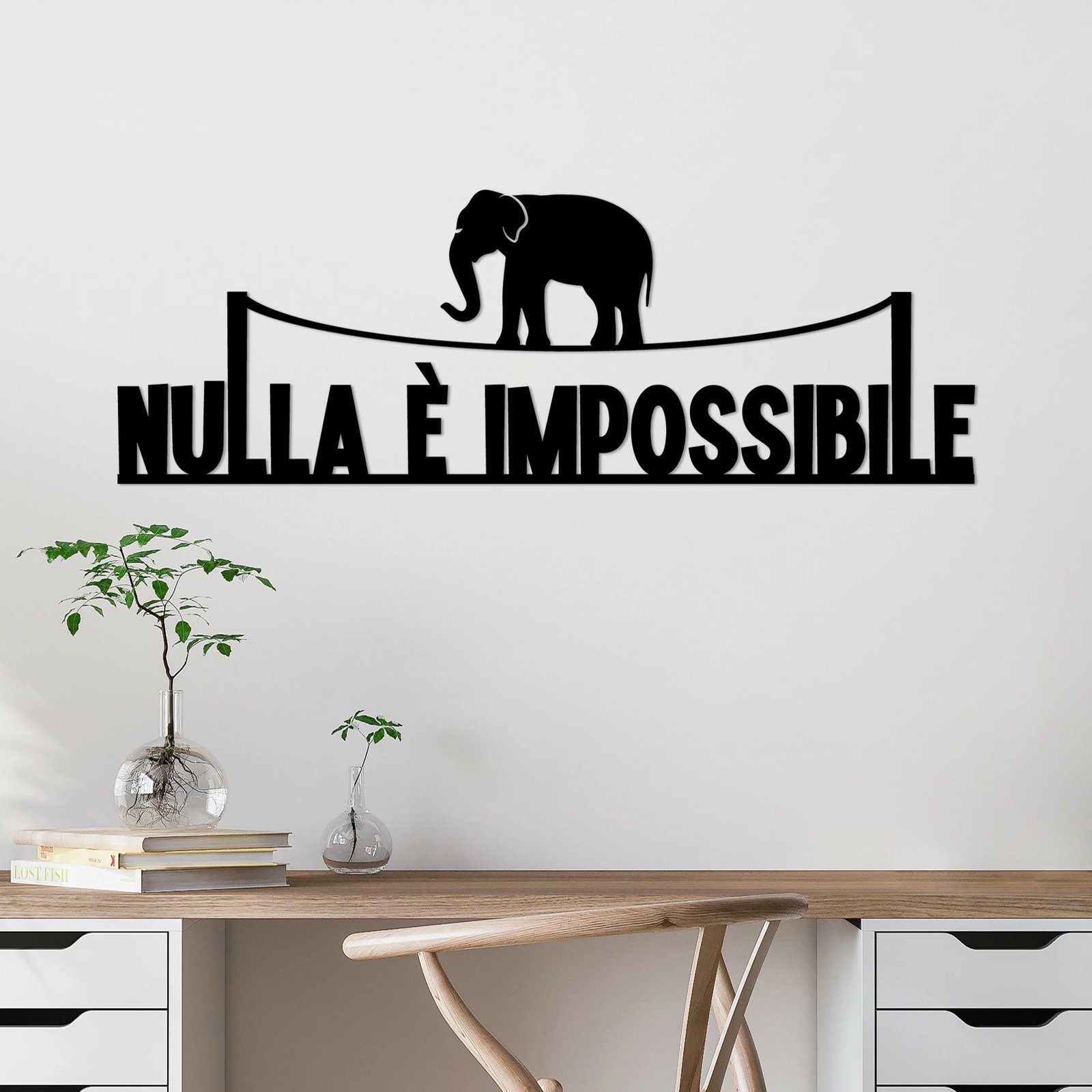 Aksesor dekorativ metalik për mur, Nulla è Impossible 1, ngjyrë e zezë, 60x20cm