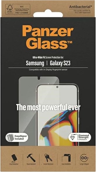 Mbrojtës ekrani PanzerGlass Ultra-Wide Fit me aplikator për Samsung Galaxy S23, xham i temperuar
