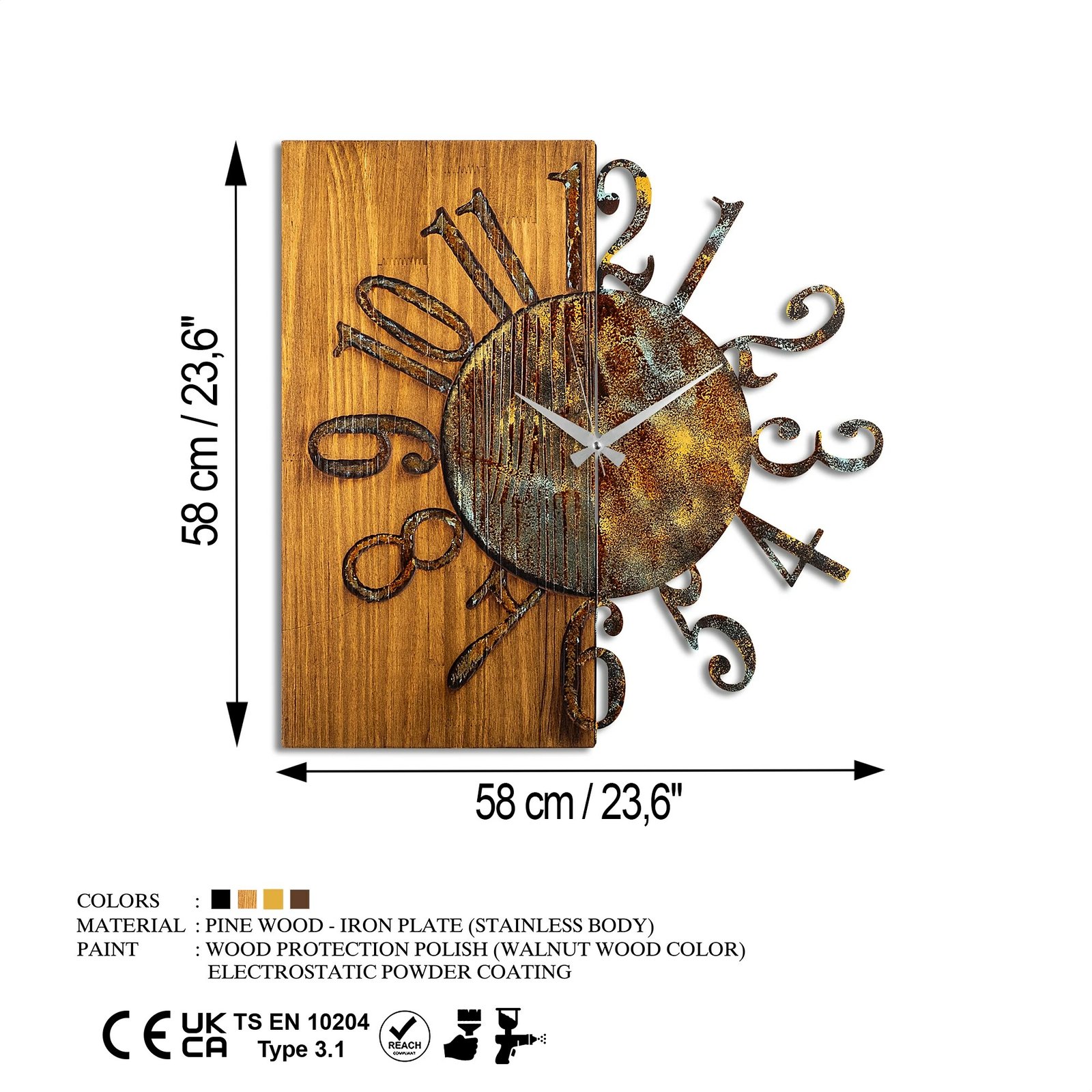 Orë muri dekorative prej druri Wallity, shumëngjyrëshe, 58x58x3 cm