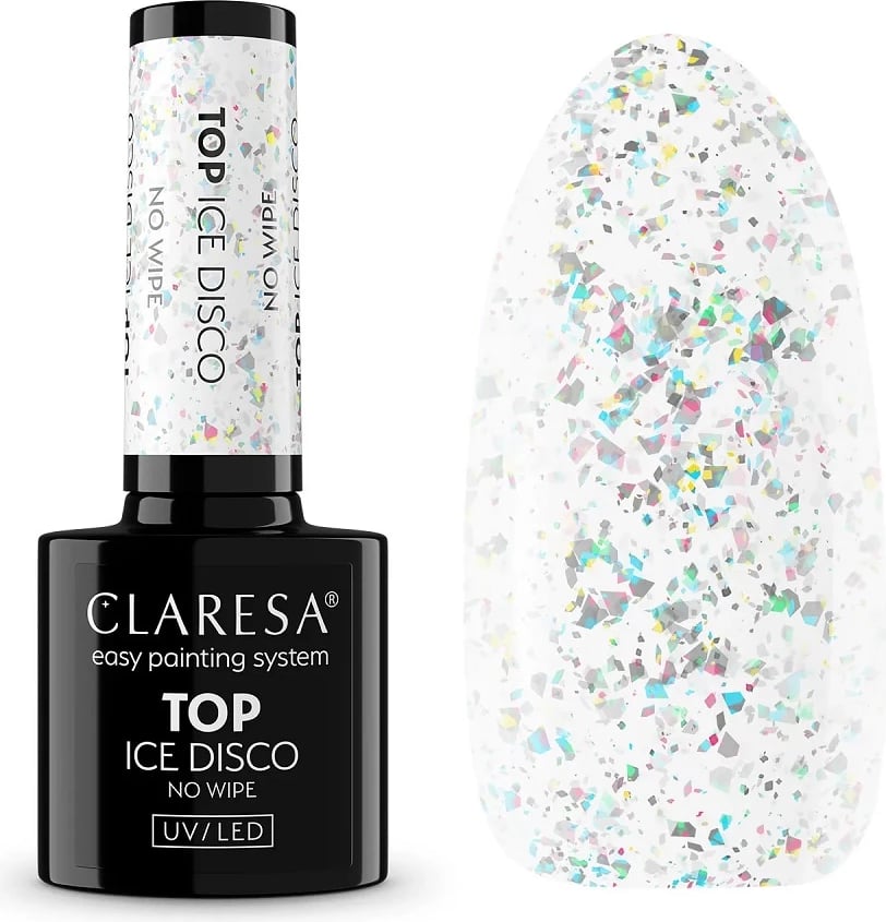 Top coat për thonj Claresa Top No Wipe Ice Disco Hybrid Top për femra 5g