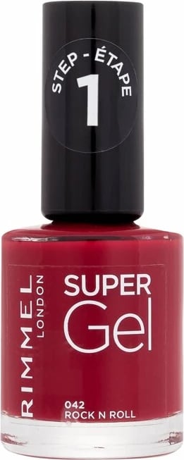 Llak për thonj për femra Rimmel London Super Gel STEP1 042 Rock n Roll e kuqe 12ml
