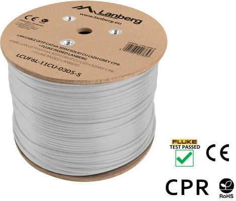 Kabllo LAN Cat-6A Lanberg LCUF6L-11CU-0305-S, 305m, U/FTP, bakër, gri