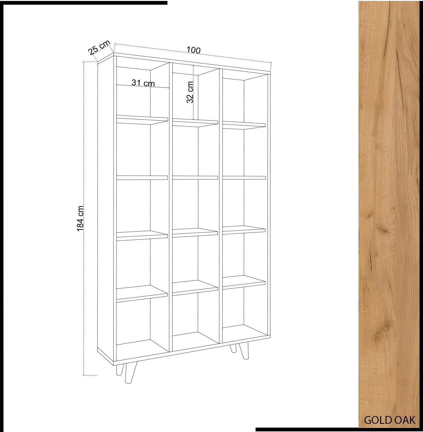 Raft librash Skye Decor, ngjyrë lisi, Zipa