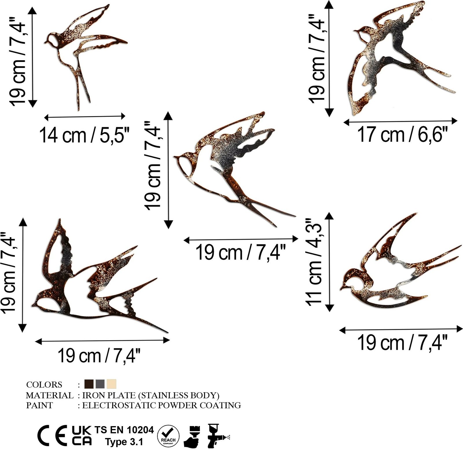 Aksesor muri dekorativ prej metali, zogj, shumëngjyrësh, Wallity