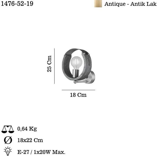 Llambë muri Opviq, Manya - 52-19, ngjyrë antike
