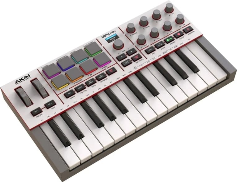 Kontrollues MIDI AKAI MPK Mini MK4, 25 taste, 8 pads, 8 knob-a, USB, Bardhë