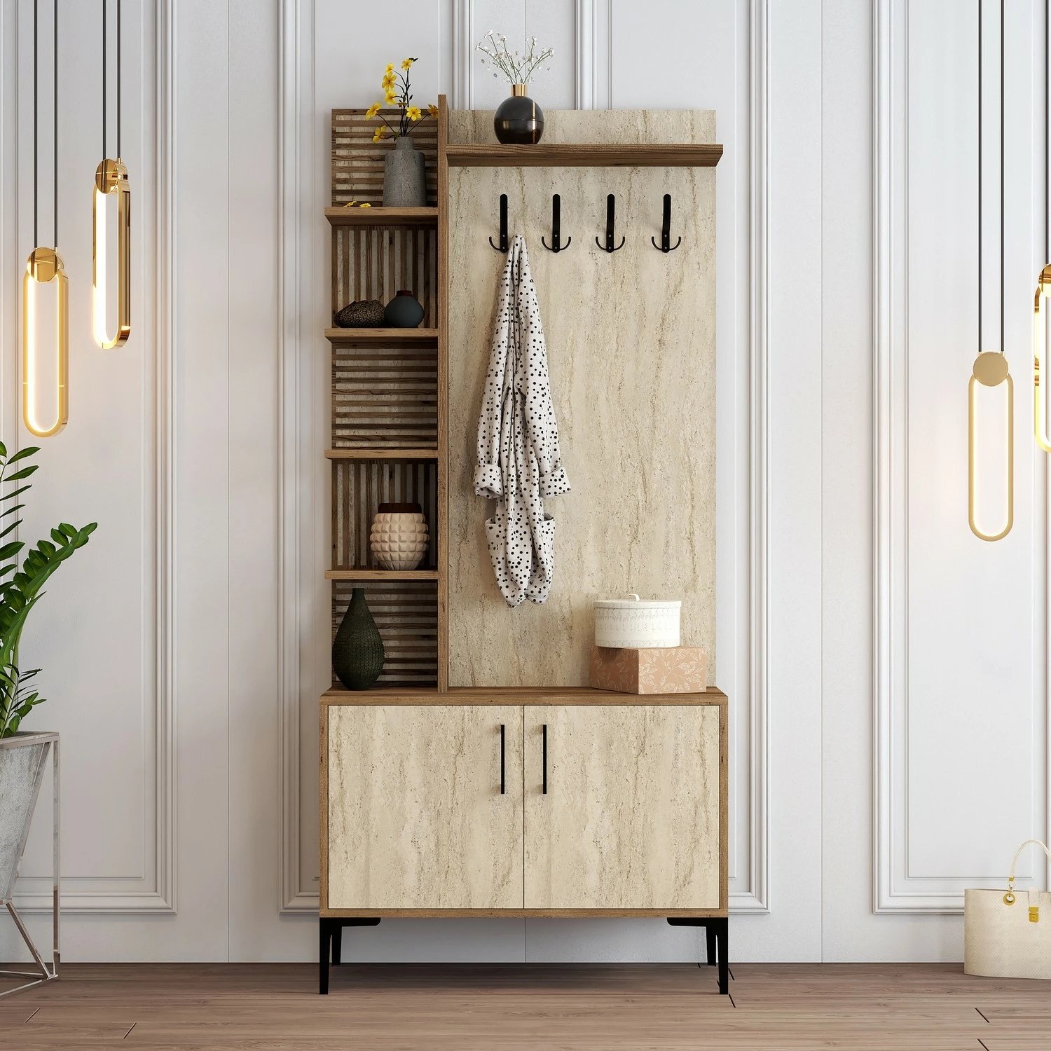 Stendë korridori Hanah Home, Viyana D, ngjyrë arre dhe travertin