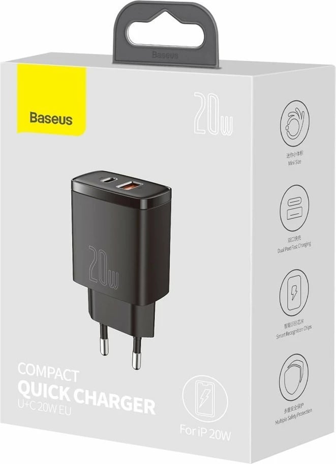 Karikues muri Baseus Compact, 20W, 2 porta USB-A/USB-C, i zi