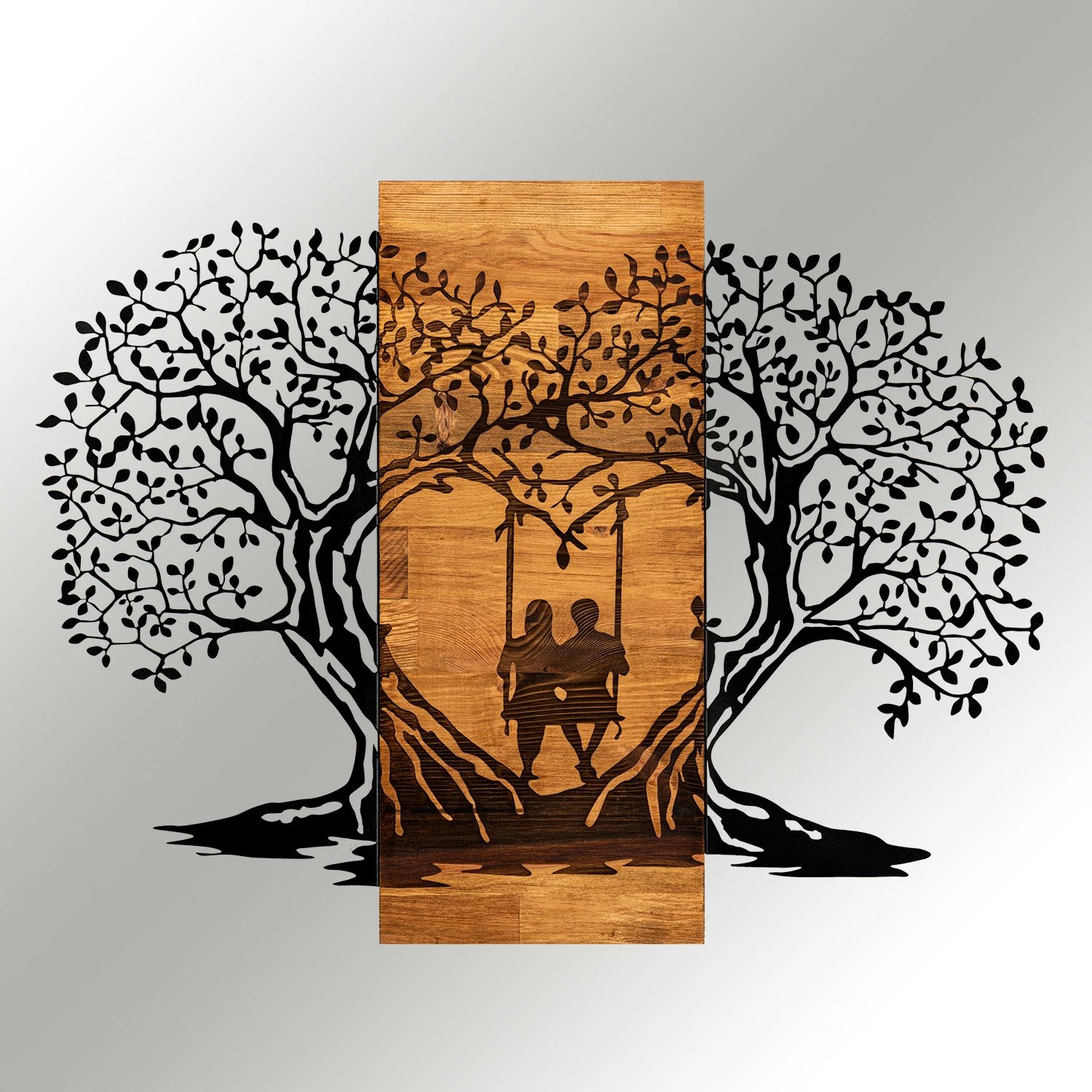 Aksesor dekorativ për mur, dru dhe metal, Wallity Eva, ngjyrë e zezë dhe arre, 76x58cm