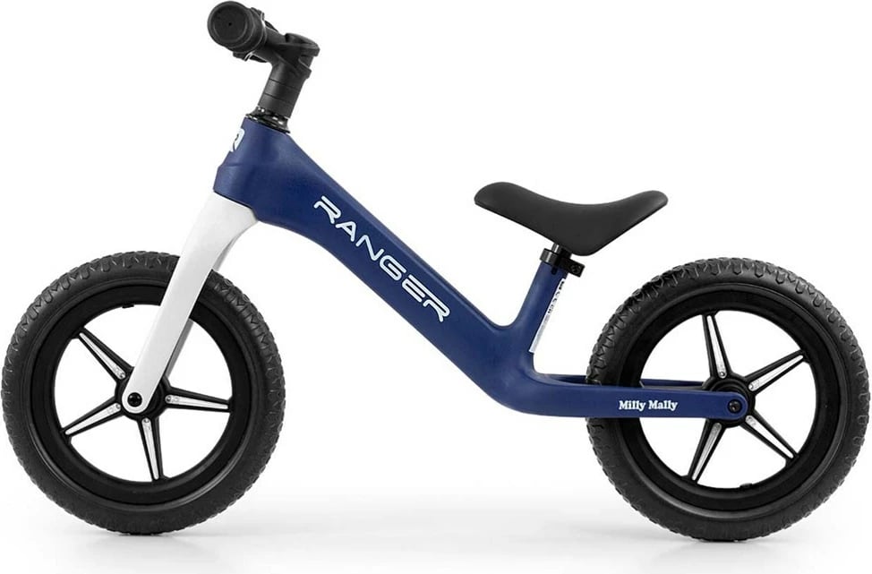 biçikletë pa pedale, Milly Mally Ranger Flash, 12", kornizë kompozite, goma EVA me LED, sedile e rregullueshme, blue navy